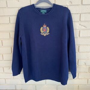 Vintage Ralph Lauren Women’s Navy Sweater Large Embroidered  Crest Logo sz 1X